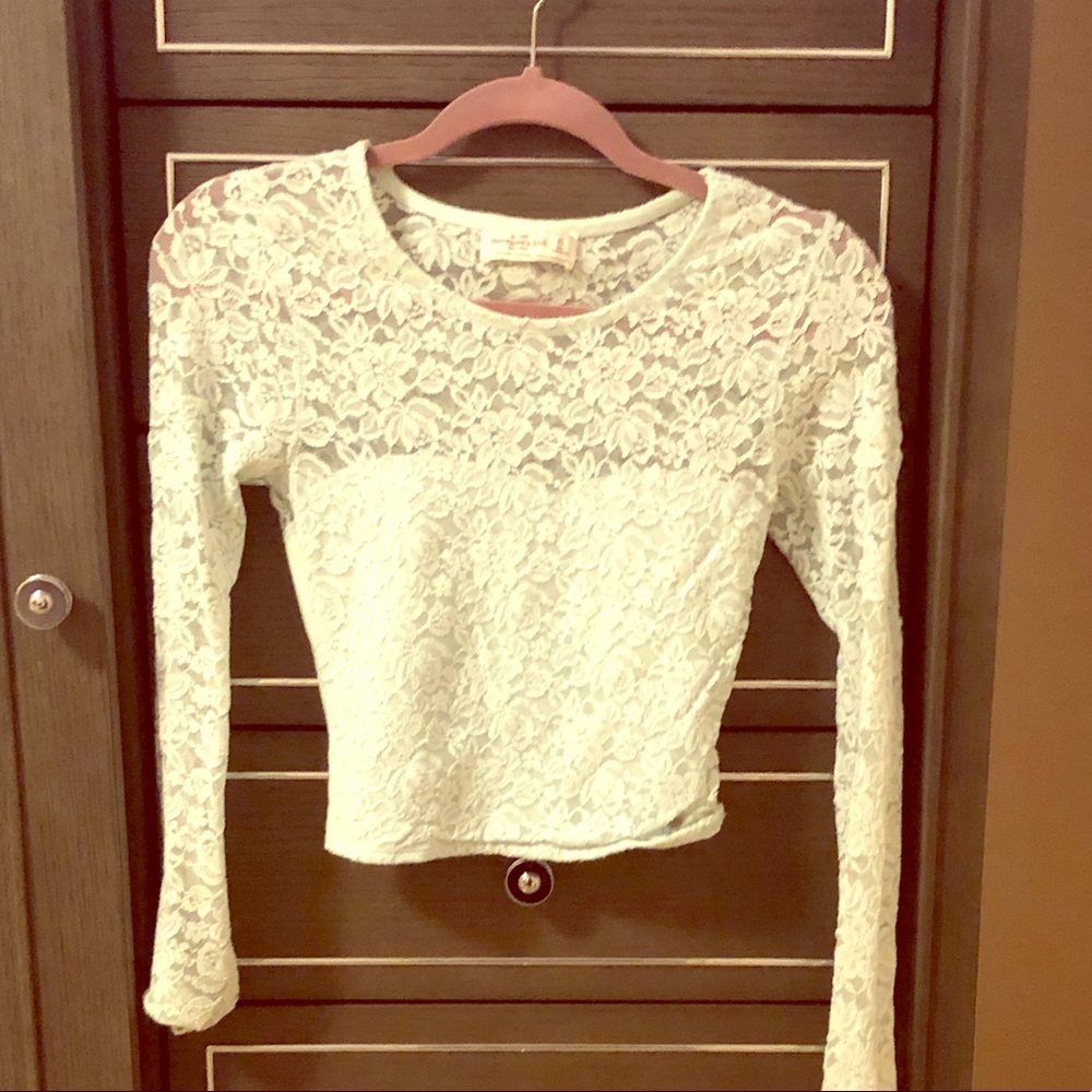 Light Blue Long Sleeve Laced Crop Top